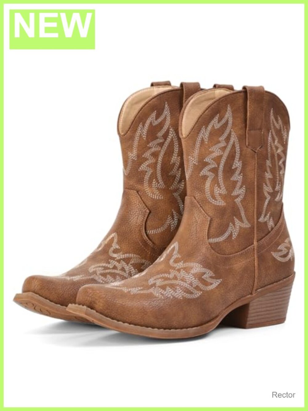 Women's Ankle Cowboy Boots Faux Leather Western Cowgirl Block Heel